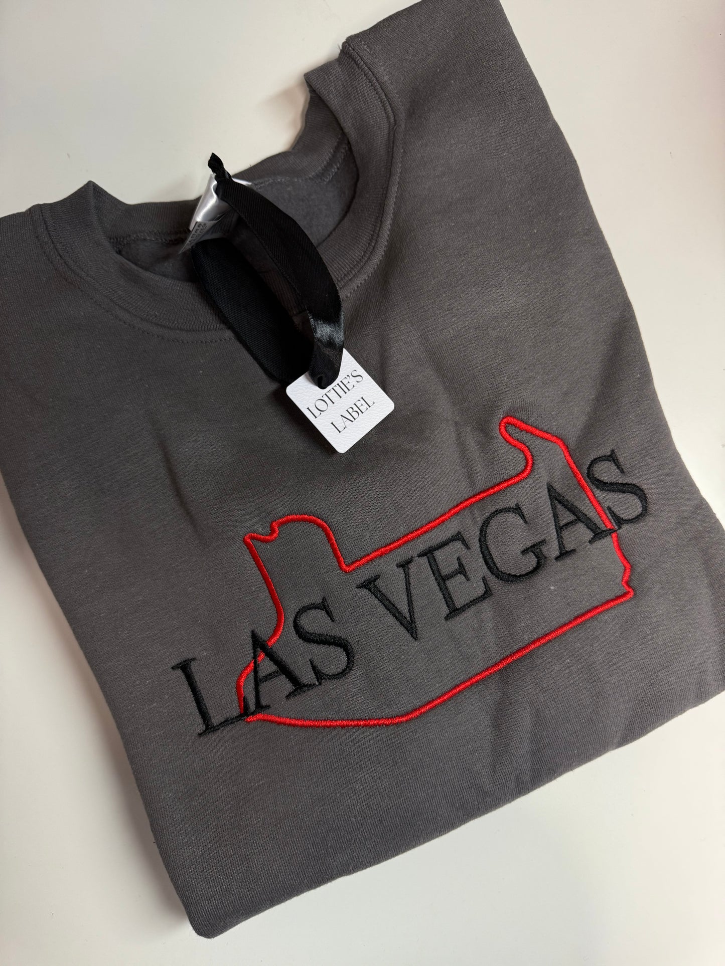 Ready to ship dark grey Las Vegas embroidered front sweatshirt size S
