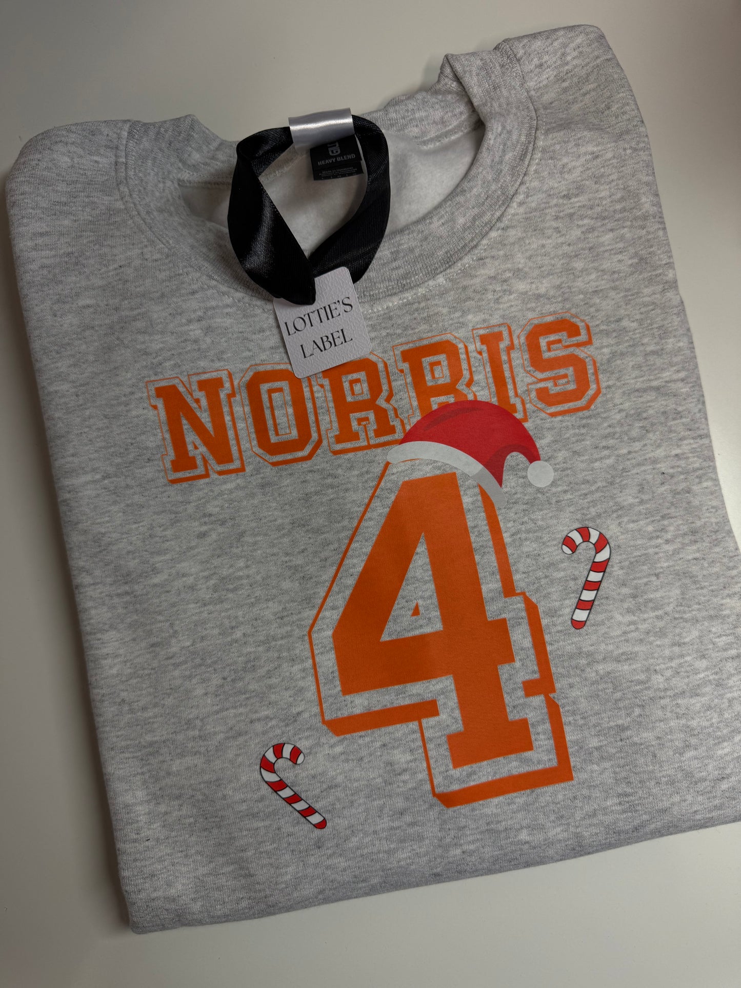 Ready to ship light grey Christmas Norris 4 print front sweatshirt size L