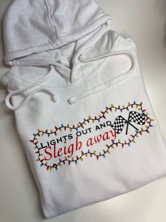 Ready to ship lights out and sleigh away Print front hoodie size S