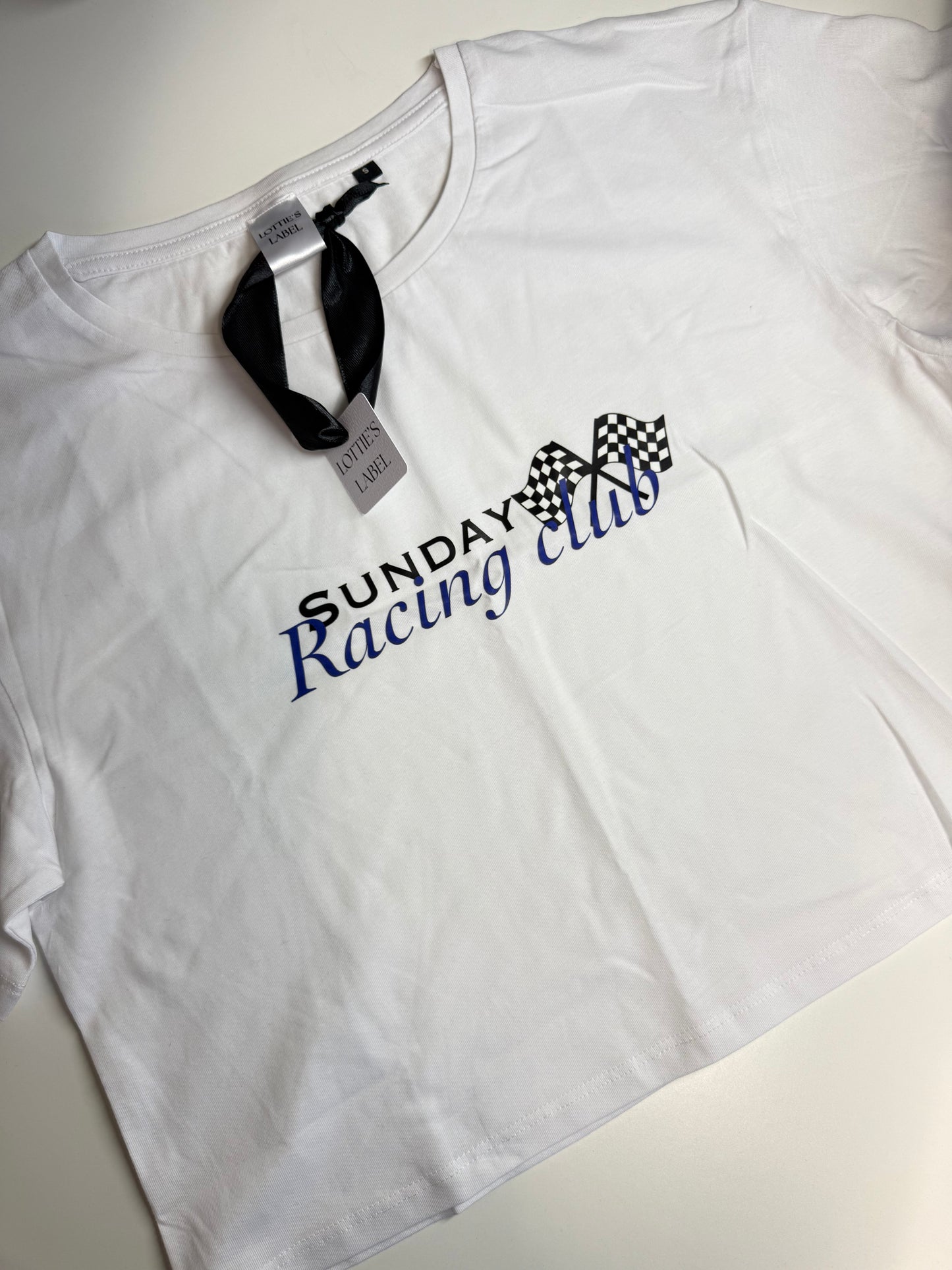 Ready to ship Sunday racing club Print wide crop Tee Size S