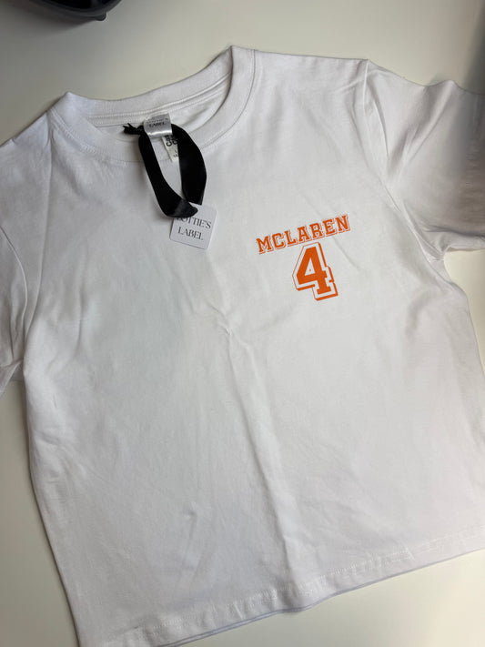 Ready to ship McLaren 4 Print front and back Baby Tee Size L